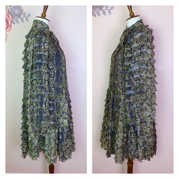 New! Rare ULLA JOHNSON Runway Snakeskin Chiffon Silk Cut-Out Tiered Dress - Picture 9 of 16